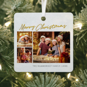 Prettig kerstfeest gezinsfotocollage metalen ornament