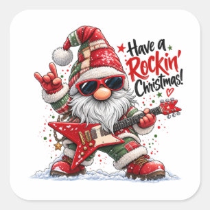 Prettig Kerstfeest Gitaar Gnome Vierkante Sticker
