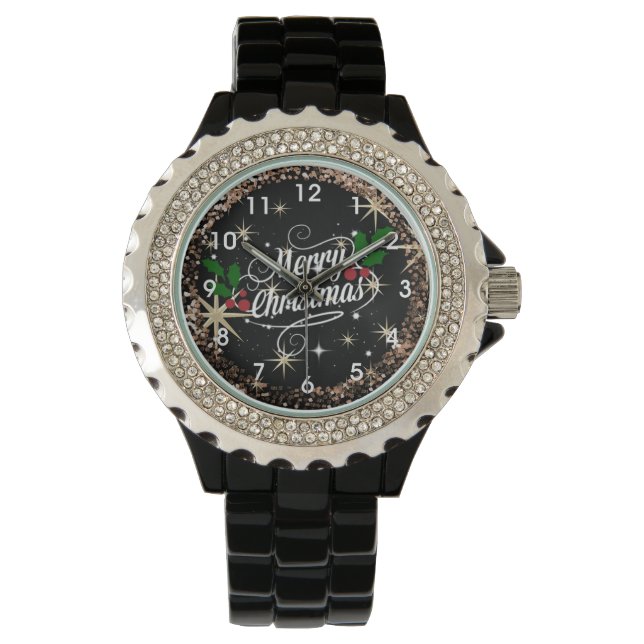 Prettig kerstfeest glans en glitter, horloge (Voorkant)