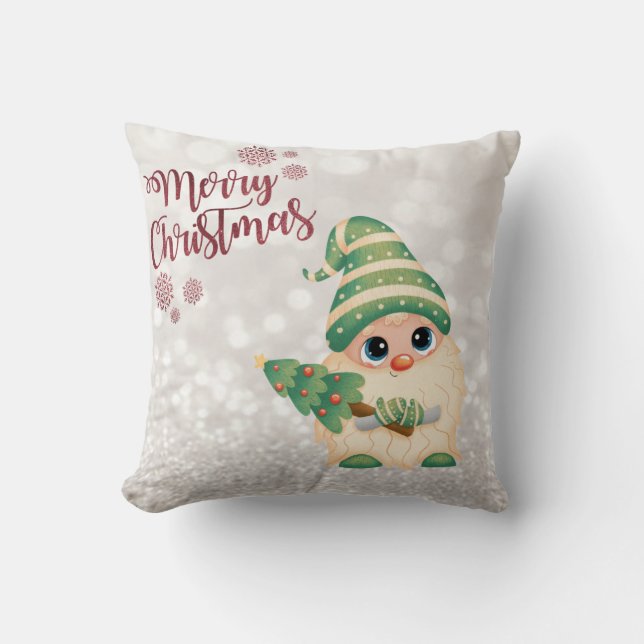 Prettig kerstfeest,Glitter Bokeh,Aardige Kabouter  Kussen (Voorkant)
