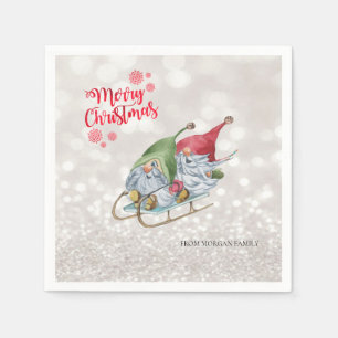Prettig kerstfeest,Glitter Bokeh,Cute Gnomes Sleig Servet