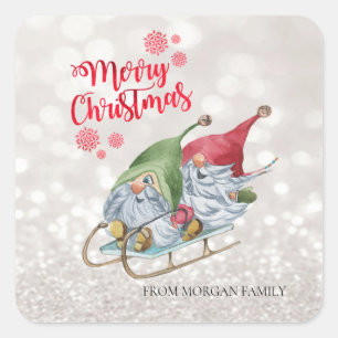 Prettig kerstfeest,Glitter Bokeh,Cute Kabouters sl Vierkante Sticker