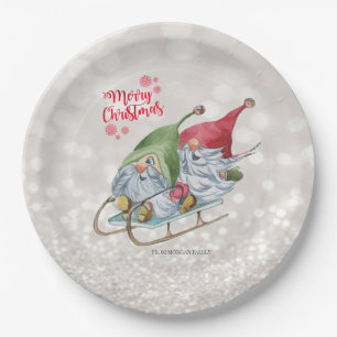 Prettig kerstfeest,Glitter Bokeh,Kabouters slee Papieren Bordje