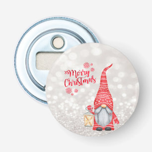 Prettig kerstfeest,Glitter Bokeh,Lieve Gnome   Button Flesopener