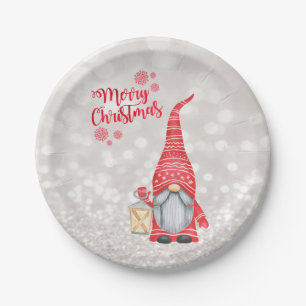 Prettig kerstfeest,Glitter Bokeh,Lieve Gnome Papieren Bordje