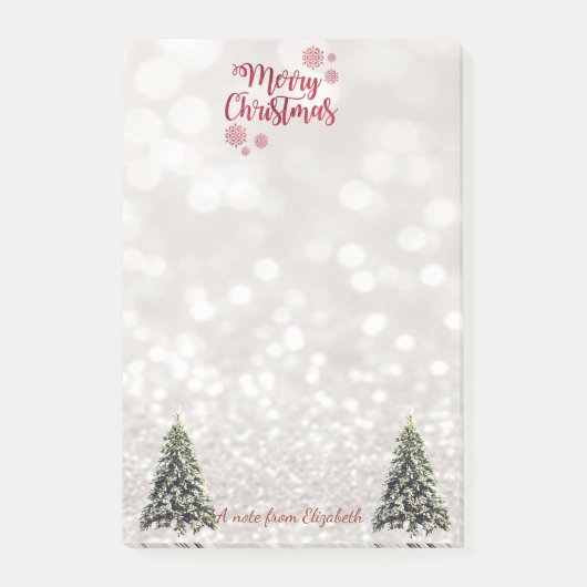 Prettig kerstfeest,Glitterende Bokeh ,Dennenbomen Post-it® Notes (Voorkant)
