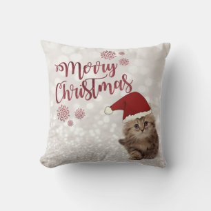Prettig kerstfeest,Glitterende Bokeh,Kat Met Kerst Kussen