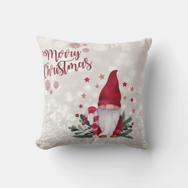 Prettig kerstfeest,Glitterende Bokeh,Schattige Gno Kussen (Voorkant)