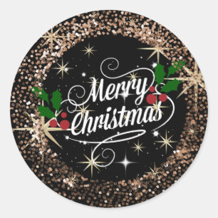 Prettig kerstfeest, glitters en glans ronde sticker