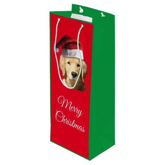 Prettig kerstfeest Golden Retriever Wijn Cadeautas (Achterkant Gekanteld)