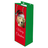 Prettig kerstfeest Golden Retriever Wijn Cadeautas (Voorkant Gekanteld)