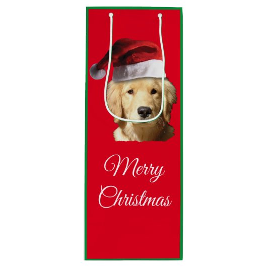 Prettig kerstfeest Golden Retriever Wijn Cadeautas (Voorkant)