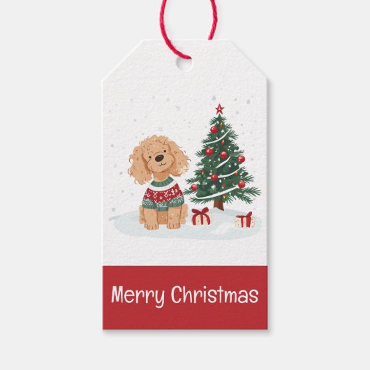 Prettig kerstfeest Goldendoodle hond Cadeaulabel (Voorkant)