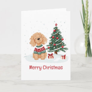 Prettig kerstfeest Goldendoodle hond Feestdagen Kaart