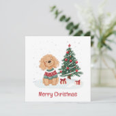 Prettig kerstfeest Goldendoodle hond Feestdagenkaart (Staand voorkant)