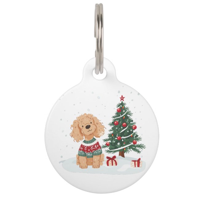 Prettig kerstfeest Goldendoodle hond Huisdierpenning (Voorkant)
