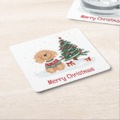 Prettig kerstfeest Goldendoodle hond Kartonnen Onderzetters (Schuin)