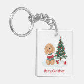 Prettig kerstfeest Goldendoodle hond Sleutelhanger (Voorkant Links)