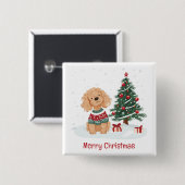 Prettig kerstfeest Goldendoodle hond Vierkante Button 5,1 Cm (Voorkant /achterkant)