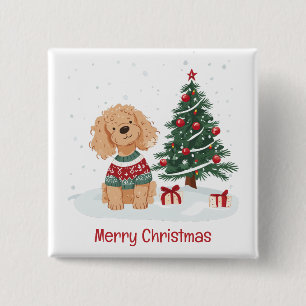 Prettig kerstfeest Goldendoodle hond Vierkante Button 5,1 Cm
