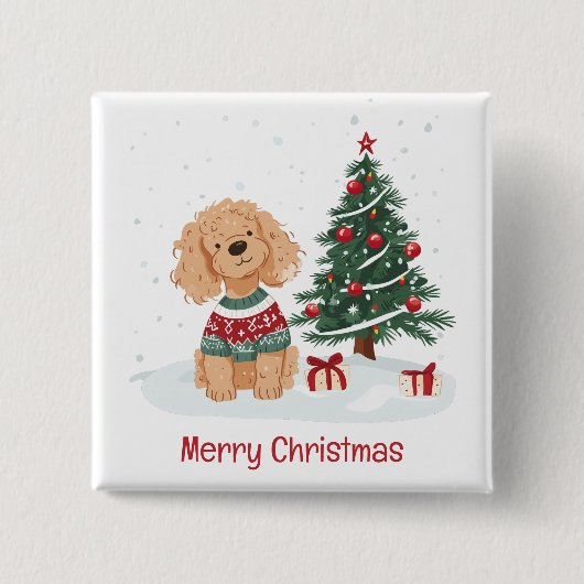 Prettig kerstfeest Goldendoodle hond Vierkante Button 5,1 Cm (Voorkant)