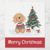 Prettig kerstfeest Goldendoodle hond Wijn Etiket (Enkel label)