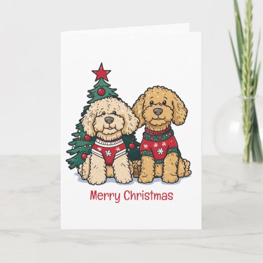 Prettig kerstfeest Goldendoodle honden Feestdagen Kaart (Voorkant)