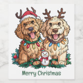 Prettig kerstfeest Goldendoodle honden Wijn Etiket (Enkel label)