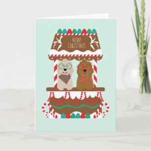 Prettig kerstfeest Goldendoodles Kerststand Honden Feestdagen Kaart