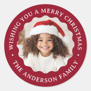 Prettig kerstfeest golvende rand diep donkerrode f ronde sticker