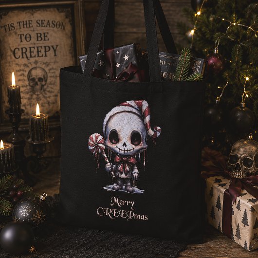 Prettig kerstfeest gotische skelet griezelige fees tote bag