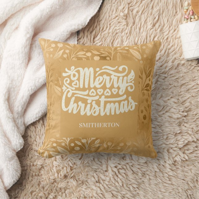 Prettig kerstfeest Goud Borstel Schrift Naam Kussen (Deken)