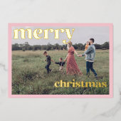 Prettig kerstfeest Goud Folie Roze Fotokaart Folie Uitnodiging (Voorkant)