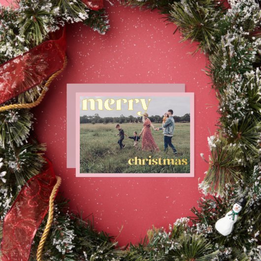 Prettig kerstfeest Goud Folie Roze Fotokaart Folie Uitnodiging (Insitu)