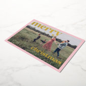Prettig kerstfeest Goud Folie Roze Fotokaart Folie Uitnodiging (Gedraaid)
