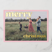 Prettig kerstfeest Goud folie Roze fotokaart Uitnodiging (Voorkant)