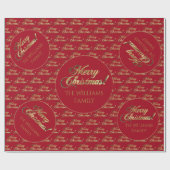Prettig kerstfeest goud folie script appelrood cadeaupapier (Vlak)