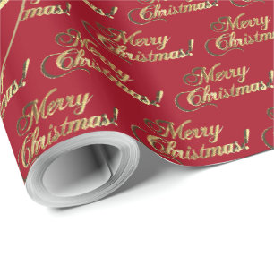 Prettig kerstfeest goud folie script appelrood cadeaupapier