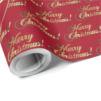 Prettig kerstfeest goud folie script appelrood cadeaupapier