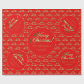 Prettig kerstfeest goud folie script helderrood cadeaupapier (Vlak)