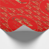 Prettig kerstfeest goud folie script helderrood cadeaupapier (Hoek)