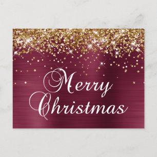 Prettig kerstfeest Goud Glitter Bourgondiërood Fol Feestdagenkaart