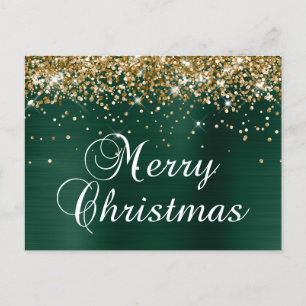 Prettig kerstfeest Goud Glitter Dennengroen Folie Feestdagenkaart