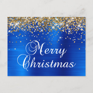 Prettig kerstfeest Goud Glitter Koningsblauw Folie Feestdagenkaart