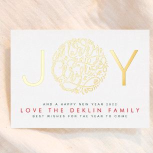 Prettig kerstfeest Goud JOY foto achterkant Folie Feestdagenkaart
