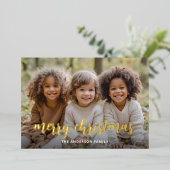 Prettig kerstfeest Goud met de hand geschreven vol Folie Feestdagenkaart (Staand Voorkant)