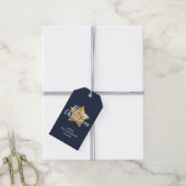 Prettig kerstfeest Goud Ster Navy Blauw Cadeaulabel (Met Touw)