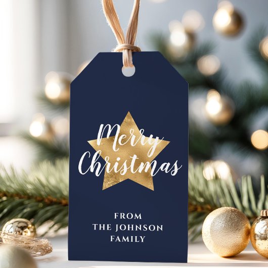 Prettig kerstfeest Goud Ster Navy Blauw Cadeaulabel