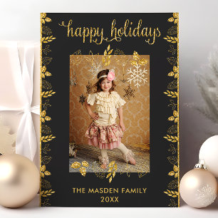Prettig Kerstfeest Goud Zwart Kerst Foto Feestdagenkaart