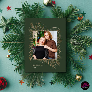 Prettig kerstfeest Gouden bladeren Familie foto Gr Feestdagenkaart
